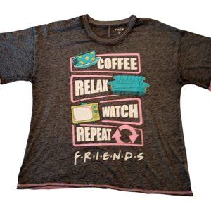 FRIENDS "Coffee Relax Watch Repeat" Dark Gray Ladies T-Shirt Size MEDIUM